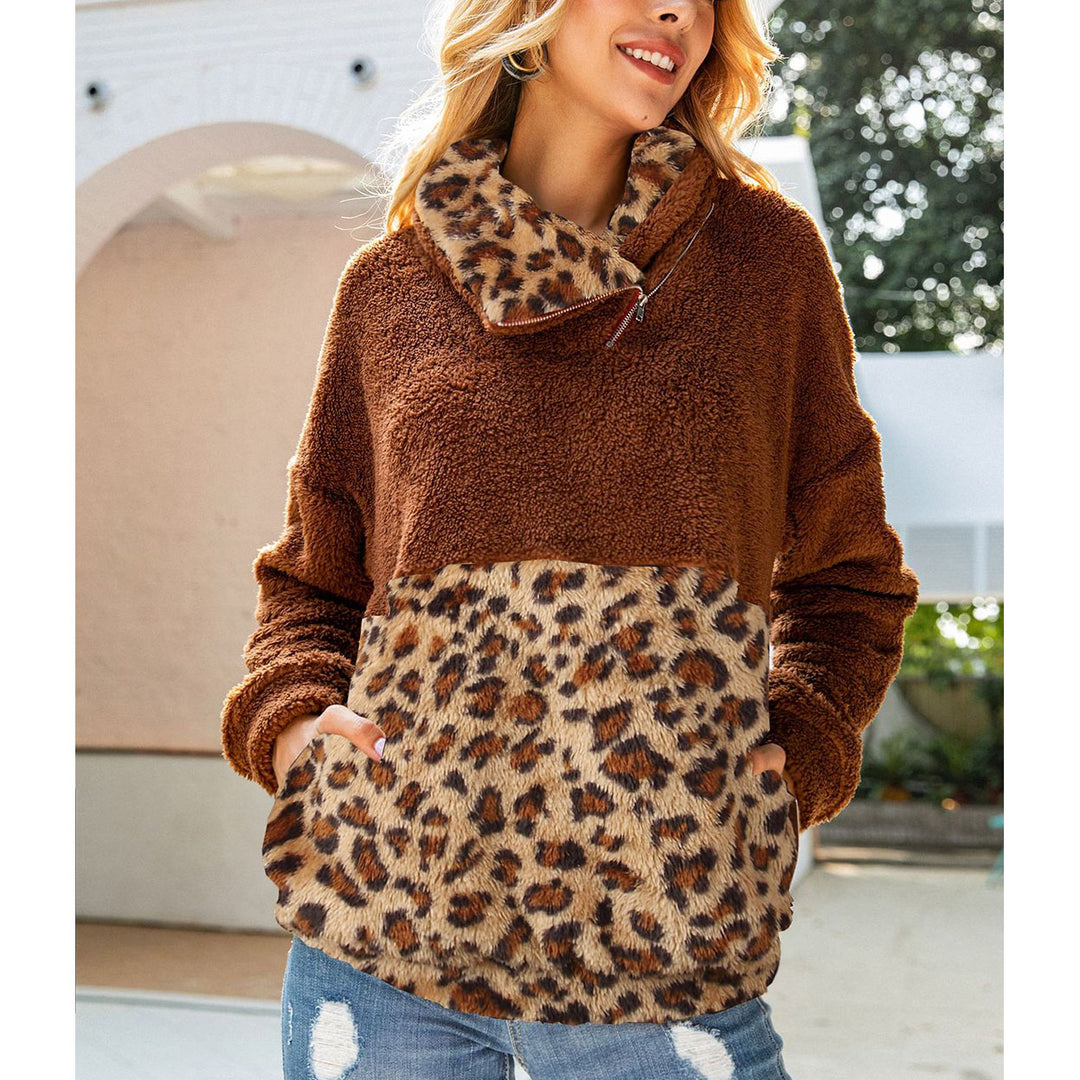Leopard Style Cowl Zip Neck Coat Image 1