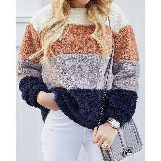 Contrast Color Soft Fleece Pullover Image 1