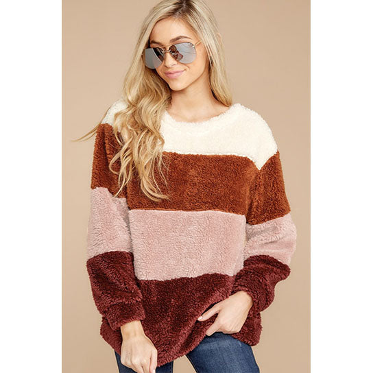 Contrast Color Soft Fleece Pullover Image 1