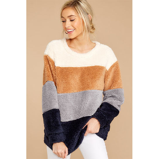 Contrast Color Soft Fleece Pullover Image 3
