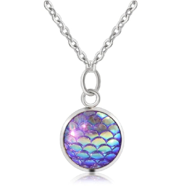 Genuine Fish Scales Rainbow Holographic Sequins Charm Pendant Chain Necklace Silver Filled High Polish Finsh Image 1