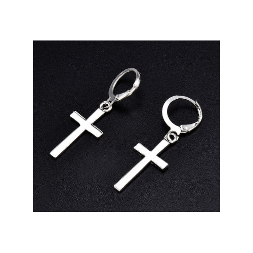 Unisex All ages Silver Filled High Polish Finsh  Hoop Cross Drop Earrings Image 1