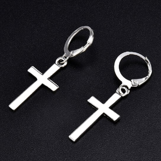 Unisex All ages Silver PlatedHoop Cross Drop Earrings Image 1