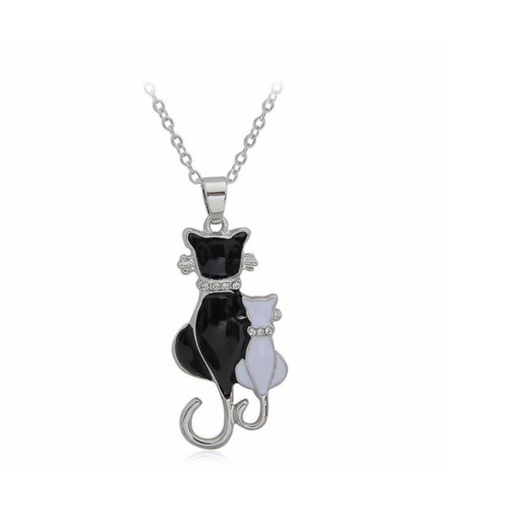 Elements Black-white Cat Chain Necklace Unisex White Gold Filled High Polish Finsh Image 2