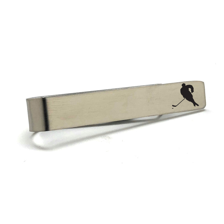 Ice Hockey Tie Bar Hockey Dad Tie Clip Silver Brush Tone Tie Bar Gift for the Hockey Fan Hockey Gifts  Hockey Player Image 2