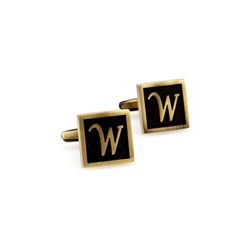 W Initial Cufflinks Antique Brass Square 3-D Letter Vintage English Lettering Cuff Links Groom Father Bride Wedding  Box Image 4