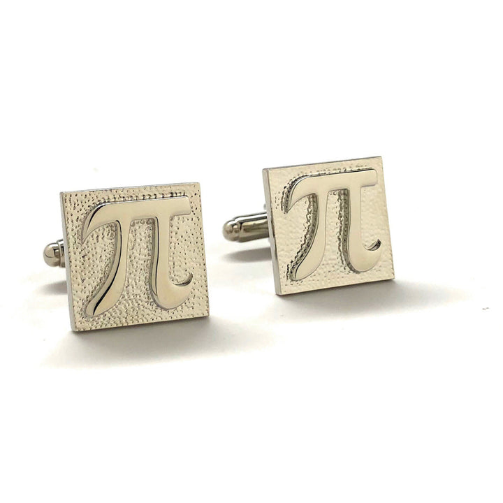 PI Symbol Cufflinks Silver Tone Hammered Block Math Wizard Sign Mad Scientist Cuff Links Teacher Gift Comes Gifts for Image 1