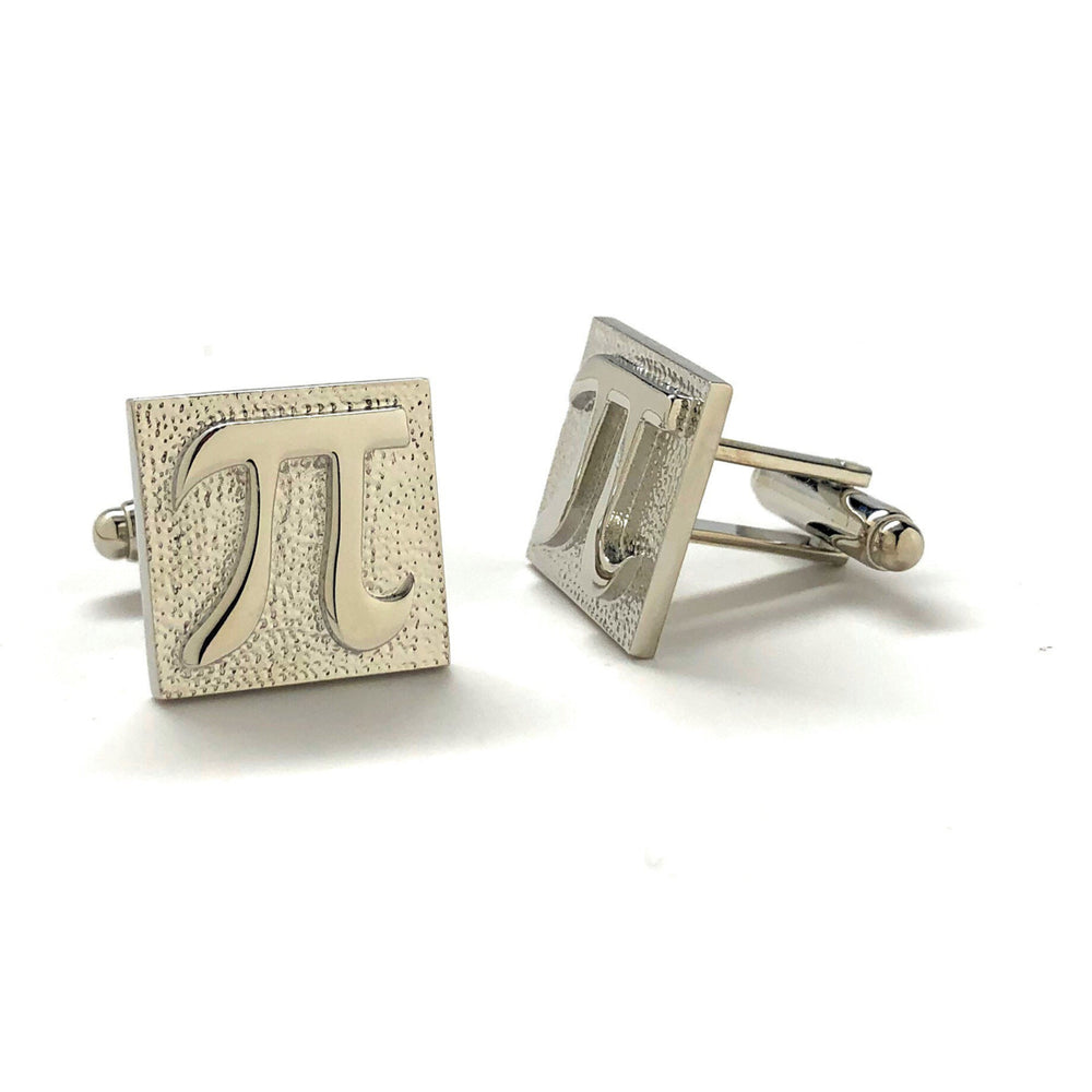 PI Symbol Cufflinks Silver Tone Hammered Block Math Wizard Sign Mad Scientist Cuff Links Teacher Gift Comes Gifts for Image 2