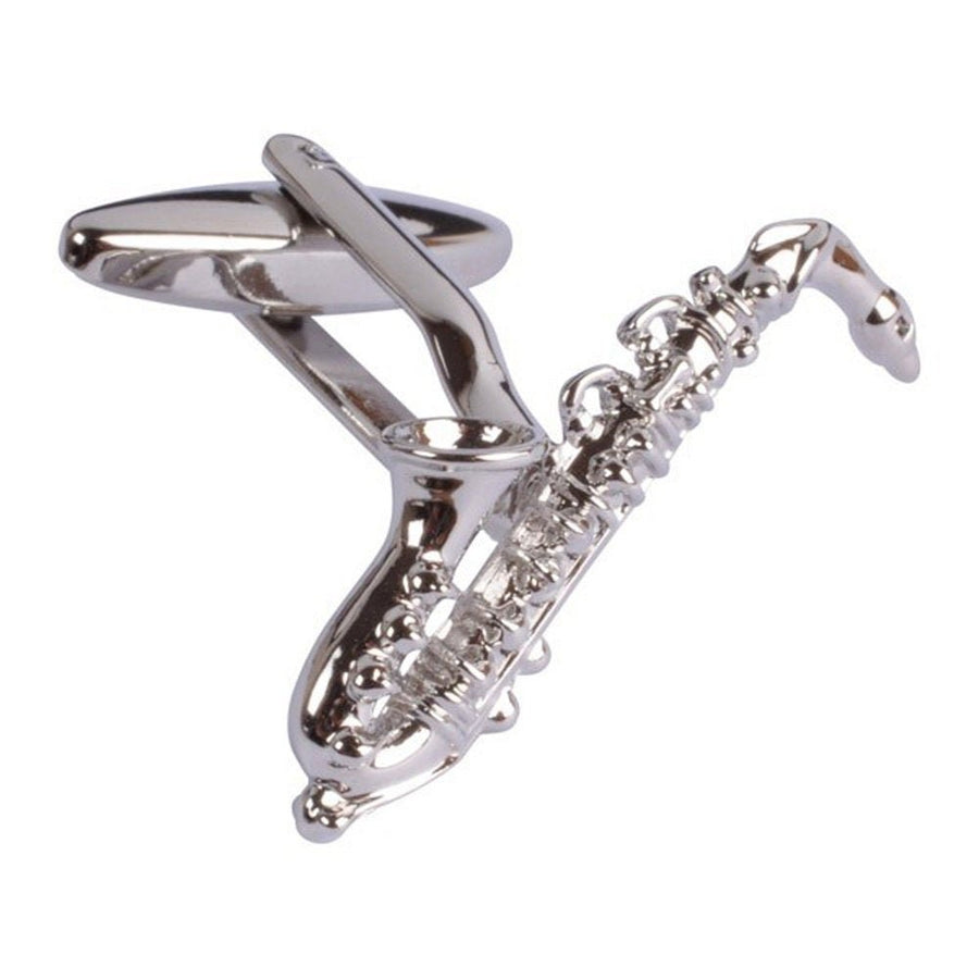 Silver Sax Player Musicians Saxophone Cuff Links Jazz Band Live Cufflinks Image 1