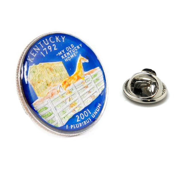 Enamel Pin Hand Painted Kentucky State Quarter Enamel Coin Lapel Pin Tie Tack Collector Pin Travel Souvenir Coin Image 1