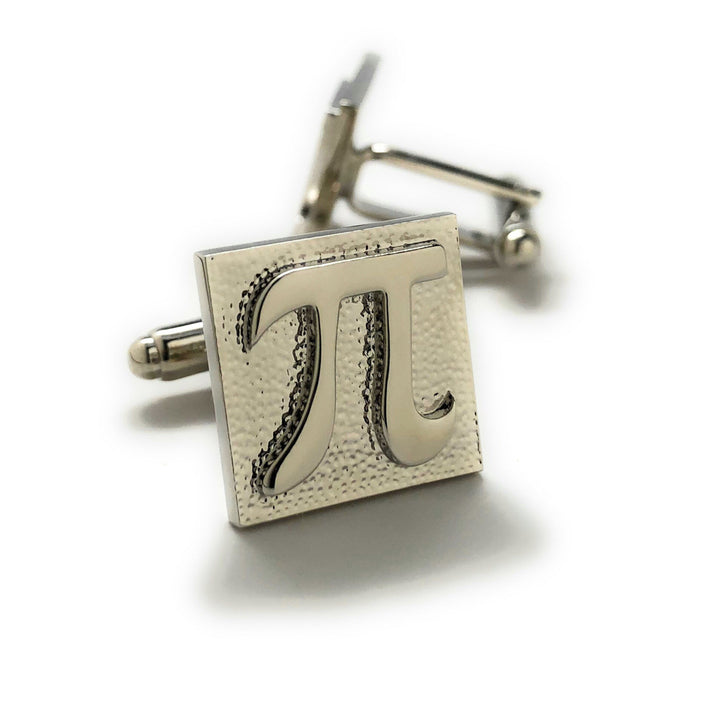 PI Symbol Cufflinks Silver Tone Hammered Block Math Wizard Sign Mad Scientist Cuff Links Teacher Gift Comes Gifts for Image 3