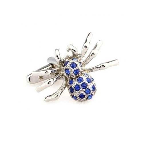 Black Widow Cufflinks Silver Toned Blue Crystal Spider Bug Animal Insect Cuff Links Image 1
