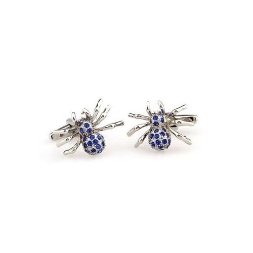 Black Widow Cufflinks Silver Toned Blue Crystal Spider Bug Animal Insect Cuff Links Image 2