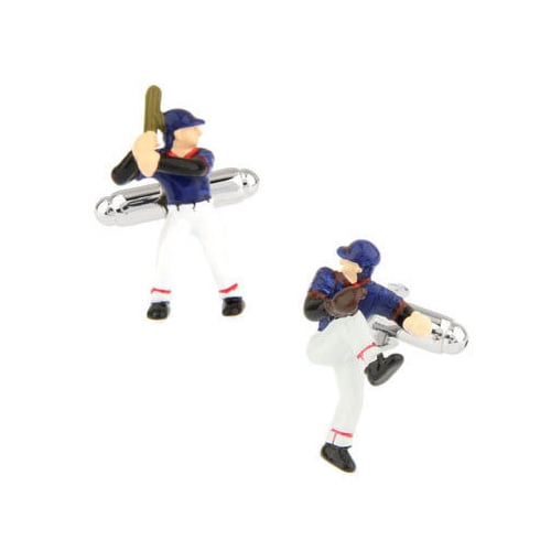 Baseball Player Cufflinks 3D Silver toned red ball ready to play athlete Cuff Links Image 1