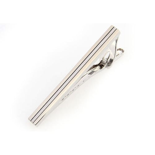 Classic Brushed Tie Bar Silver Etched Mixed Striped Levels Men Tie Clip Image 1