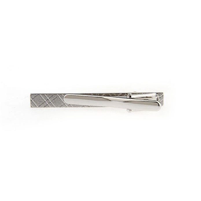 Classic Brushed Tie Bar Silver Etched Mixed Striped Levels Men Tie Clip Image 2