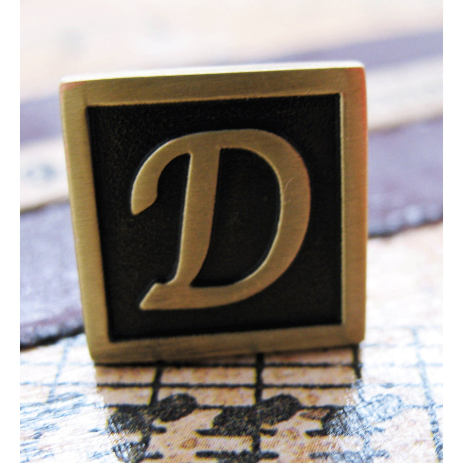 D Initial Cufflinks Antique Brass Square 3-D Letter D Vintage English Lettering Cuff Links Groom Father Bride Wedding Image 1