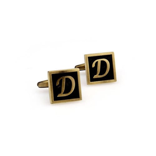 D Initial Cufflinks Antique Brass Square 3-D Letter D Vintage English Lettering Cuff Links Groom Father Bride Wedding Image 4