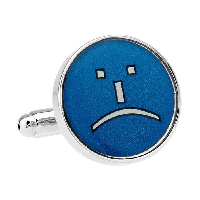 Emoji Cufflinks Sad Face Emoji Text Blue Frown Message Happy Cuff Links Image 1
