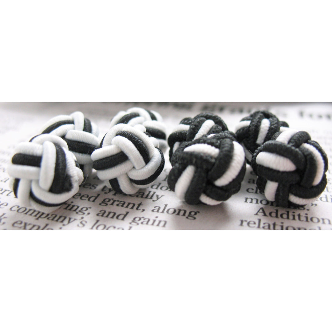 Zebra Twist Silk Knot Cufflinks Black on White Zibra Bound Cuff Links Image 1