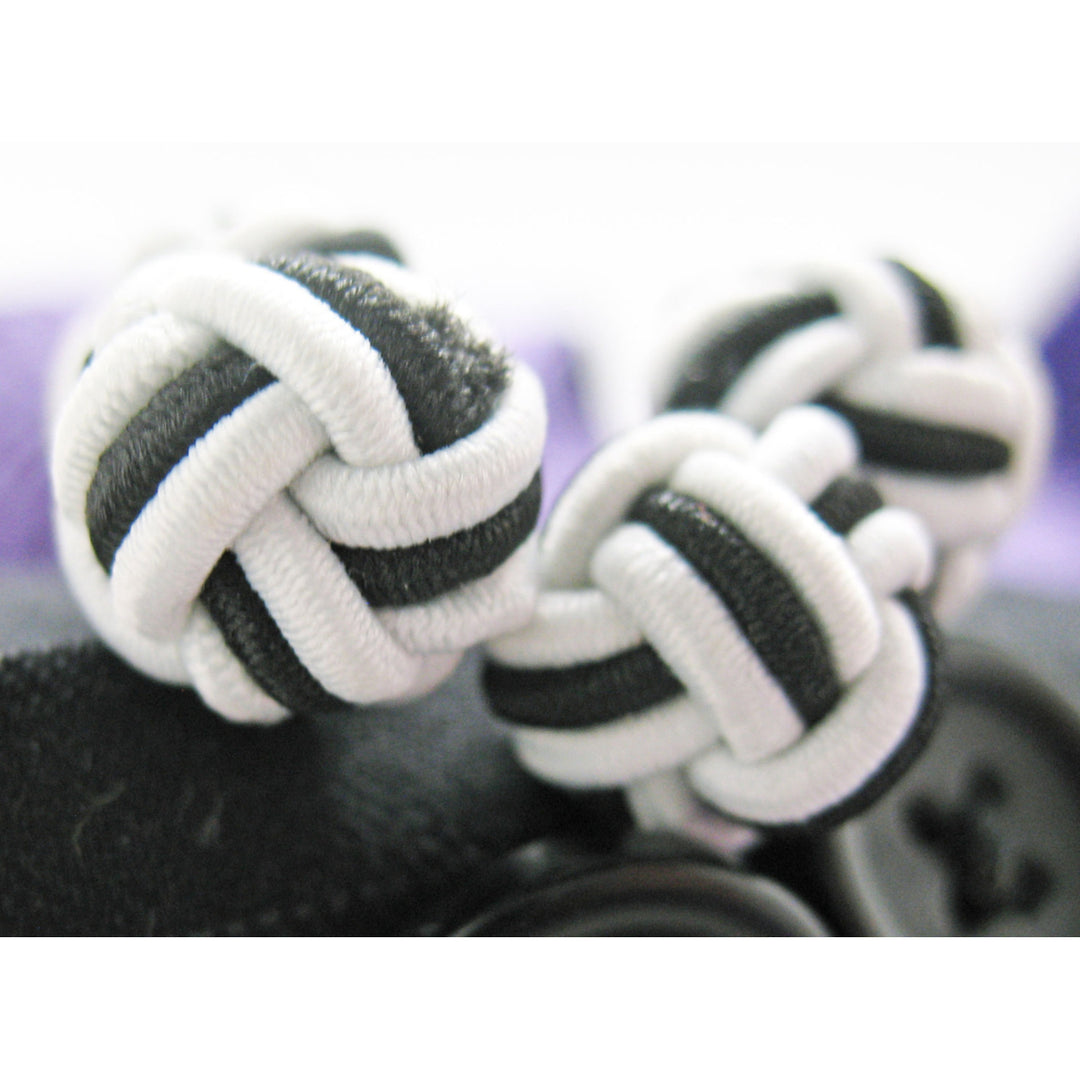 Zebra Twist Silk Knot Cufflinks Black on White Zibra Bound Cuff Links Image 3