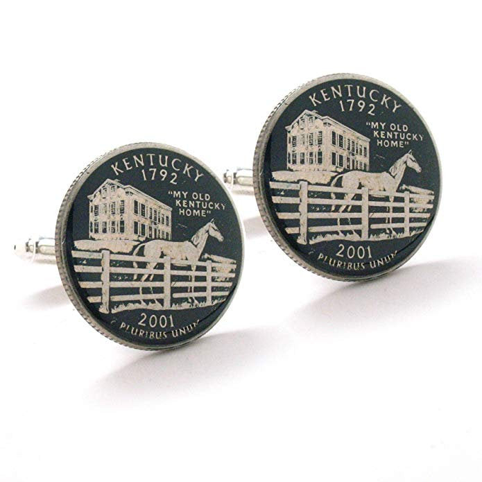 Enamel Cufflinks Kentucky Quarter Suit Flag State Enamel Coin Jewelry USA US United States America Horse South Image 1