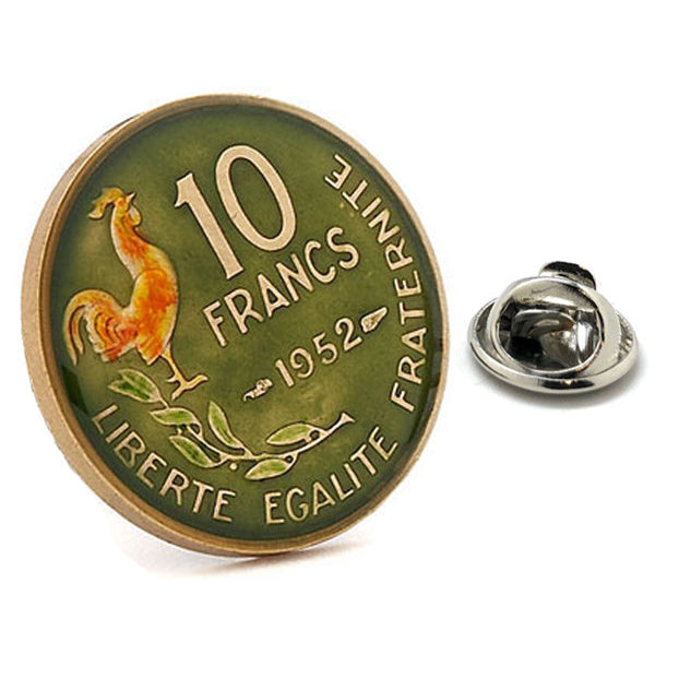 Enamel Pin France Enamel Coin Lapel Pin Tie Tack Collector Pin Green Orange Chicken Coin Travel Souvenir Art Hand Image 1