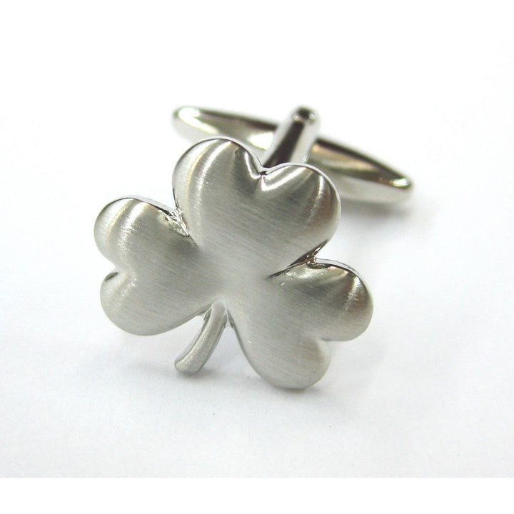 Brushed Silver Tone Three Leaf Clover Cufflinks Cuff Links St. Patricks Day Ireland Image 1