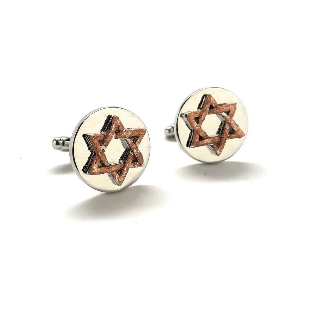 Star of David Cufflinks Tustic Copper Enamel Jewish Religious Symbols Hanukkah Faith Bar Mitzvah Shield of David Magen Image 1