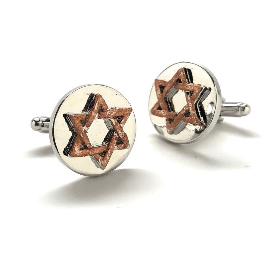 Star of David Cufflinks Tustic Copper Enamel Jewish Religious Symbols Hanukkah Faith Bar Mitzvah Shield of David Magen Image 2