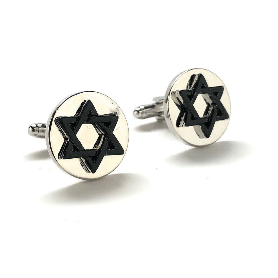 Star of David Cufflinks Black Enamel Jewish Religious Symbols Hanukkah Faith Bar Mitzvah Shield of David Magen David Image 1