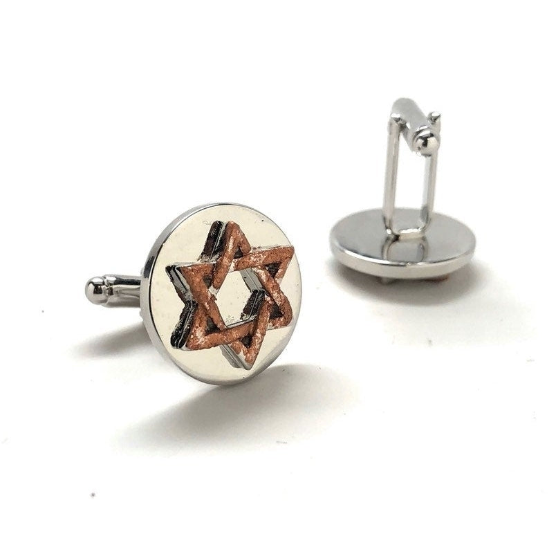Star of David Cufflinks Tustic Copper Enamel Jewish Religious Symbols Hanukkah Faith Bar Mitzvah Shield of David Magen Image 3