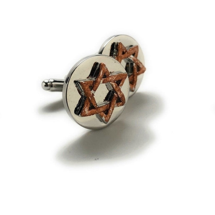 Star of David Cufflinks Tustic Copper Enamel Jewish Religious Symbols Hanukkah Faith Bar Mitzvah Shield of David Magen Image 4