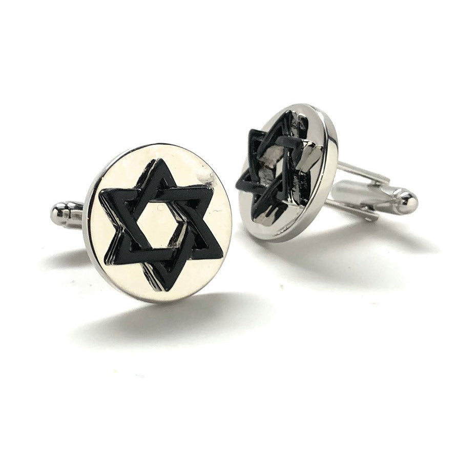 Star of David Cufflinks Black Enamel Jewish Religious Symbols Hanukkah Faith Bar Mitzvah Shield of David Magen David Image 2