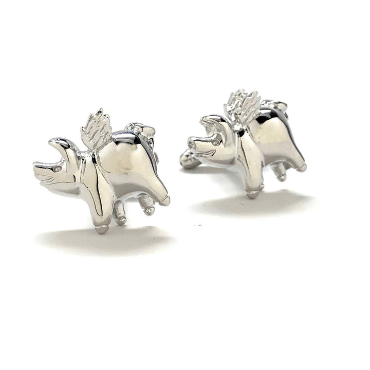 Flying Pigs Cufflinks Silver Tone When Pigs Fly Cuff Links White Elephant Gifts Image 1