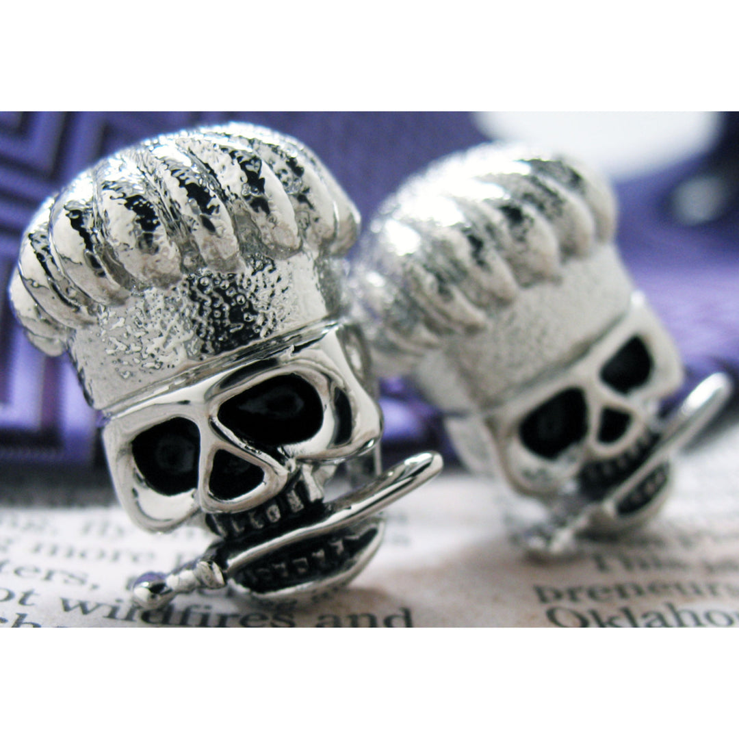 Skeleton Chef Cufflinks Mad Ghost Cook Kitchen Nightmares Cuff Links Comes with Gift Box White Elephant Gifts Image 4