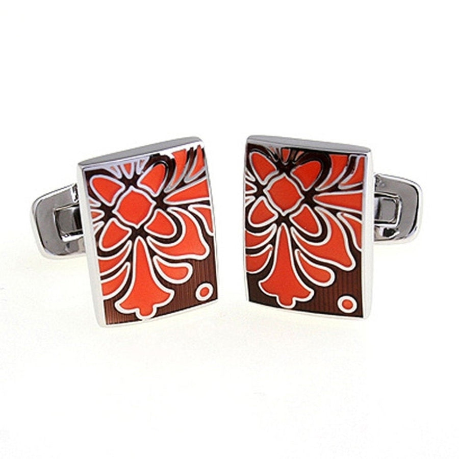 Sante Fe Cufflinks Amber Coral Enamel Bloom Tile Whale Tail Post Cufflinks Cuff Links Classic Style Dress Image 1