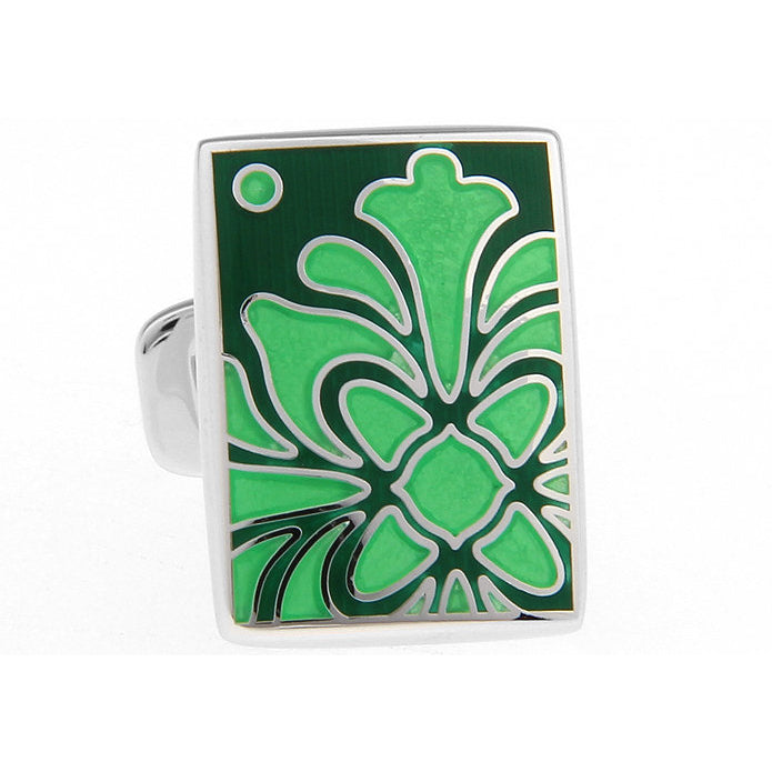Emerald Green Cufflinks Irish Green Enamel Bloom Tile Whale Tail Post Cufflinks Cuff Links Classic Style Dress Image 1