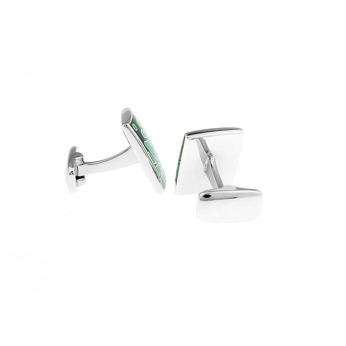 Emerald Green Cufflinks Irish Green Enamel Bloom Tile Whale Tail Post Cufflinks Cuff Links Classic Style Dress Image 2