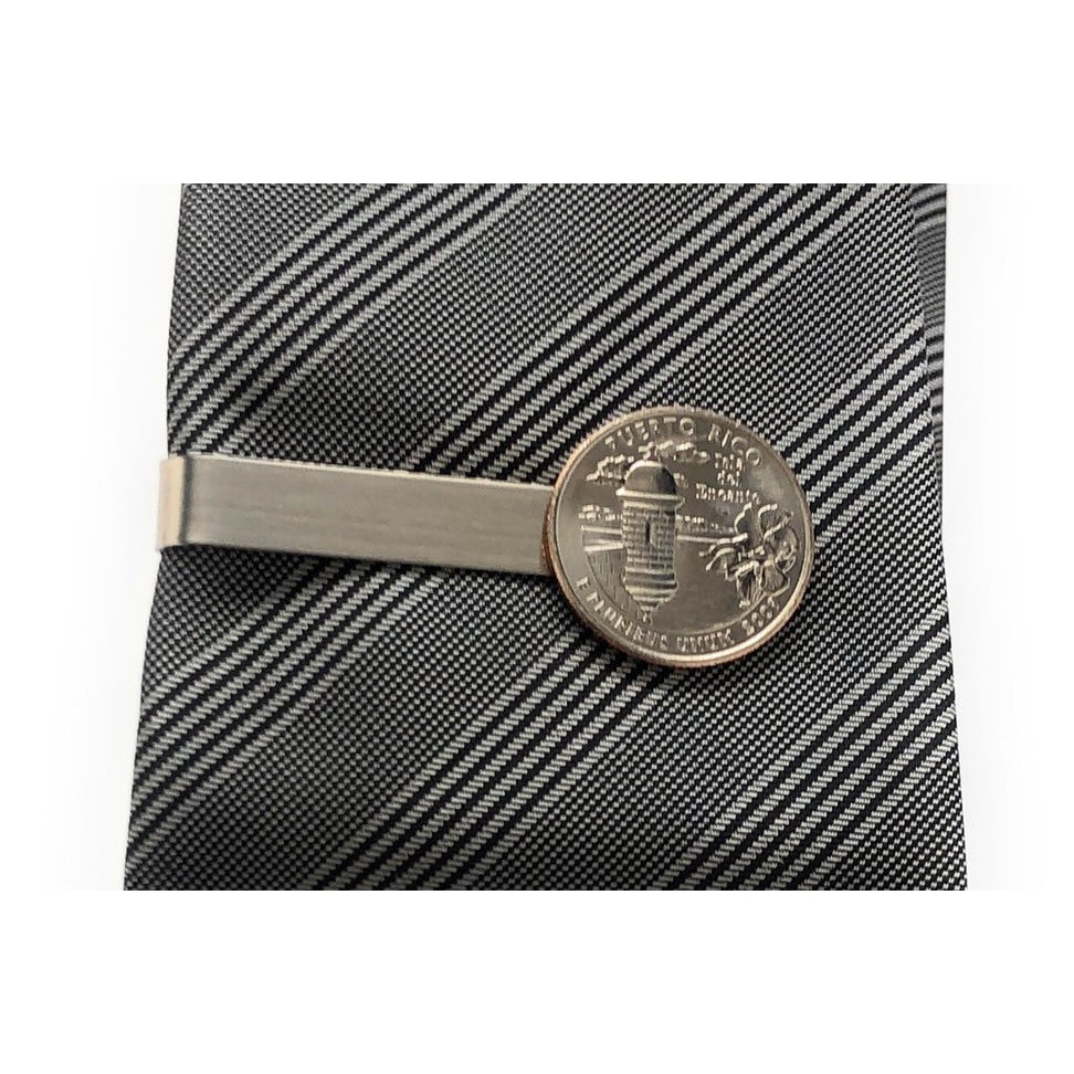 Tie Clip Puerto Rico State Quarter Enamel Coin Tie Bar Collector Travel Souvenir Coins Keepsakes Cool Fun Gift Box Image 1