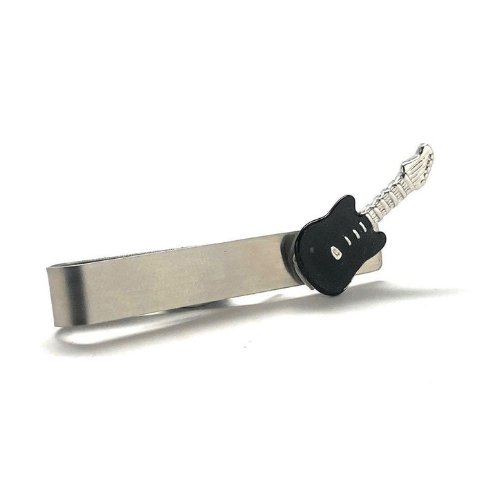 Guitar Tie Clip Tie Bar Black and Silver Tone Very Cool Comes with Gift Box Image 1