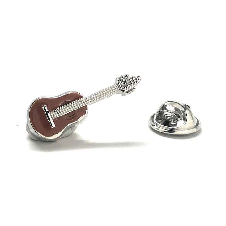 Enamel Pin Acoustic Guitar Lapel Pin Black Enamel and White Enamel Full Guitar with Body and Neck Rock and Roll Tie Tac Image 1