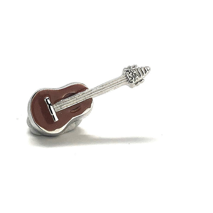 Enamel Pin Acoustic Guitar Lapel Pin Black Enamel and White Enamel Full Guitar with Body and Neck Rock and Roll Tie Tac Image 2