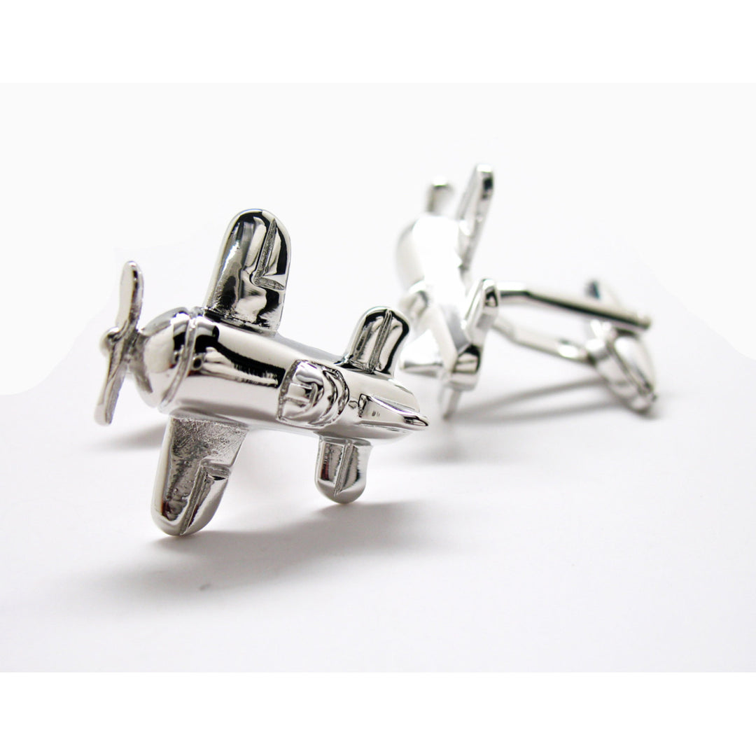 Shiny Silver Air Racer Cufflinks Shiny Silver Airplane Fast Flyer Ace Pilot Cuff Links Image 2