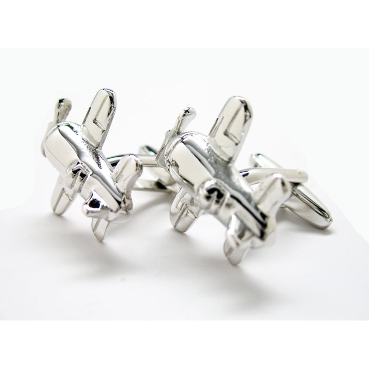 Shiny Silver Air Racer Cufflinks Shiny Silver Airplane Fast Flyer Ace Pilot Cuff Links Image 3