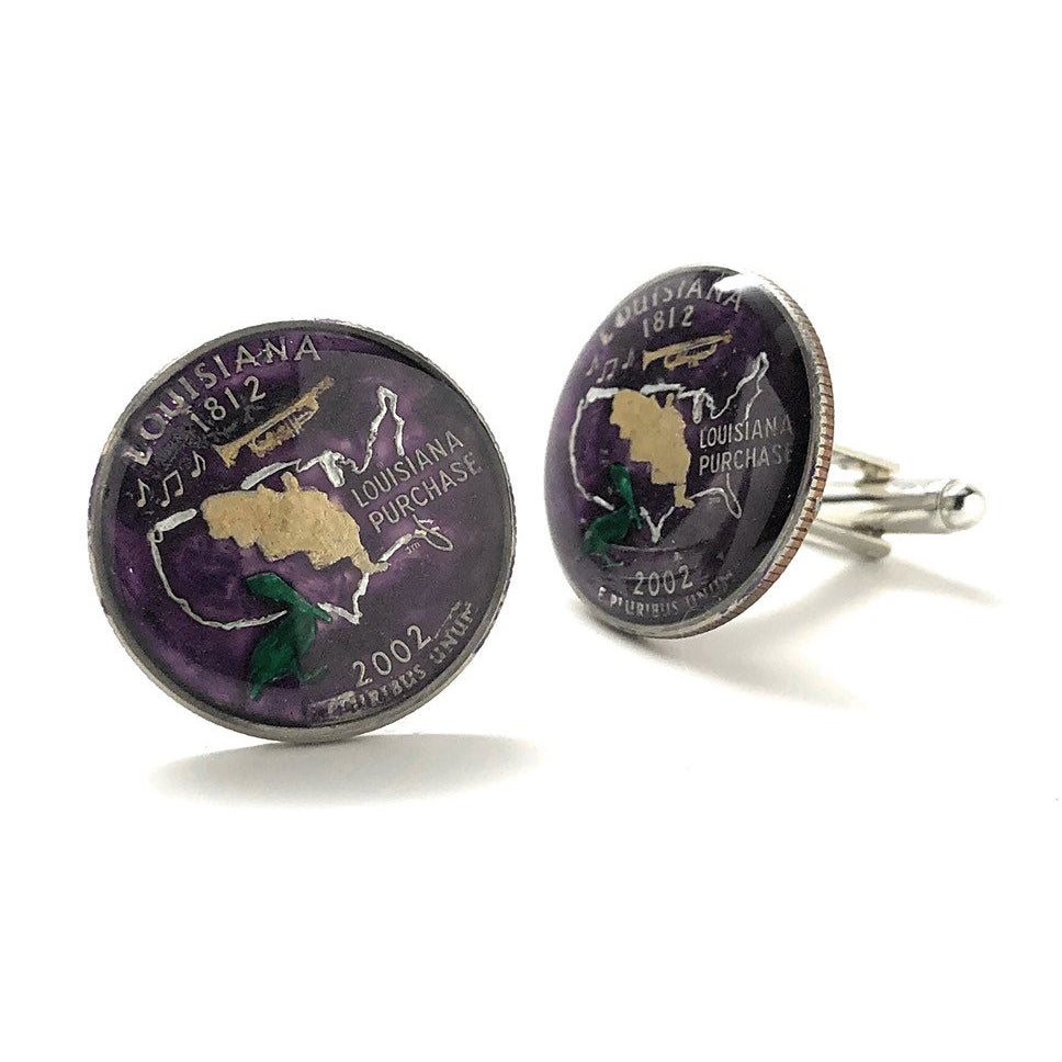 Enamel Cufflinks Hand Painted Louisiana State Quarter Purple Enamel Coin Jewelry Money Currency Finance Accountant Cuff Image 2