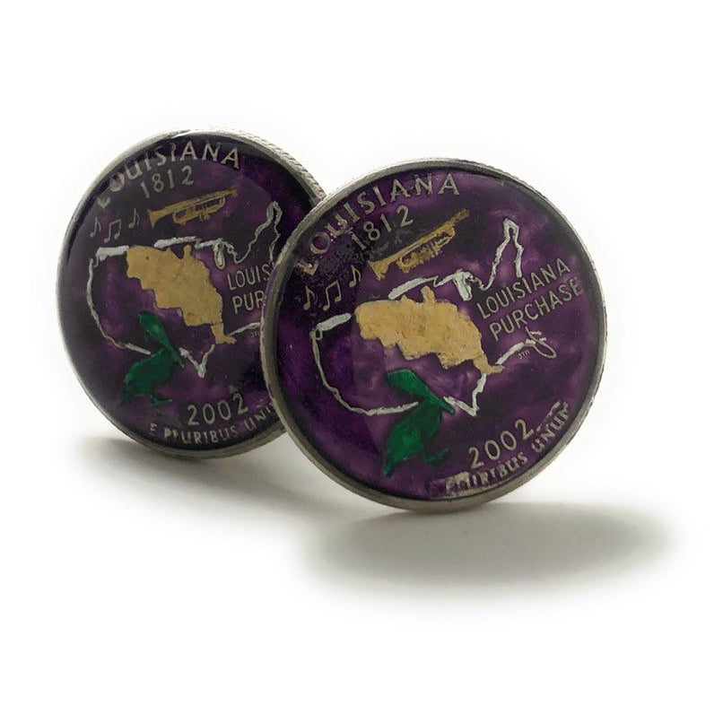 Enamel Cufflinks Hand Painted Louisiana State Quarter Purple Enamel Coin Jewelry Money Currency Finance Accountant Cuff Image 3