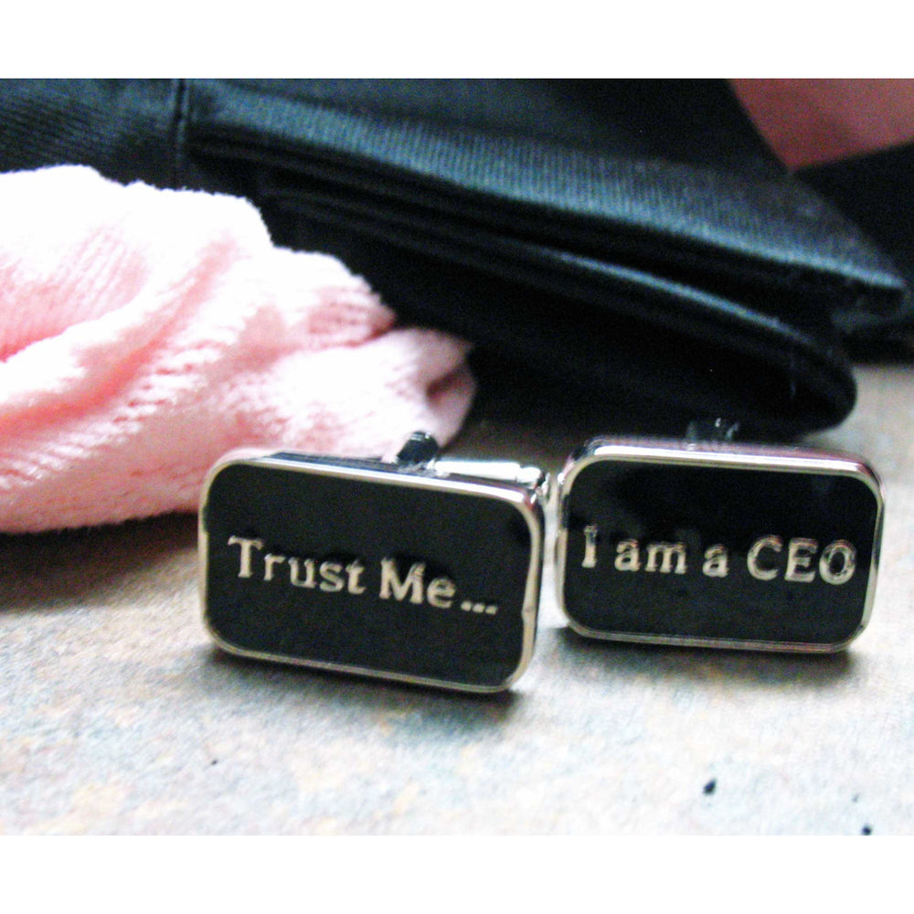 Trust me I am a CEO Cufflinks Black Enamel Business Cuff Links Image 2