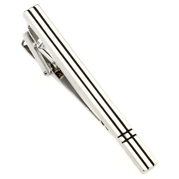 Black Inlay Shelby Stripes Men Tie Clip Tie Bar Silver Tone Very Cool Comes with Gift Box Image 1