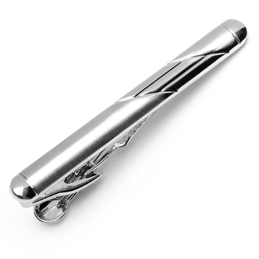 Polished Silver Inlaid Two Tone Tie Clip Mens Classic Tie Bar Silver Tone Very Cool Comes with Gift Box Image 1